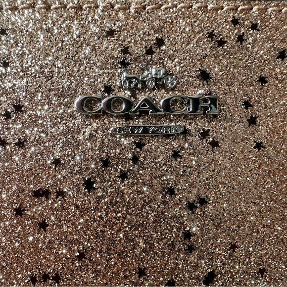 Authentic NWT Coach Rose Gold with Silver Glitter Wristlet Wallet Clutch Pouch - Picture 3 of 6